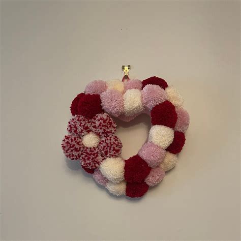 Valentines Heart Heart Heart Pom Pom Wreath I Love You Wall Hanging