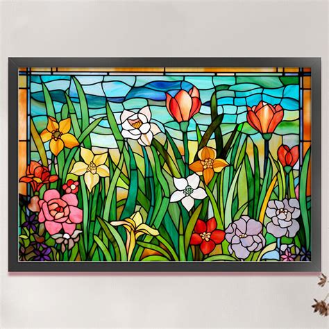 Full Embroidery Eco Cotton Thread 11CT Printed Stained Glass Flower