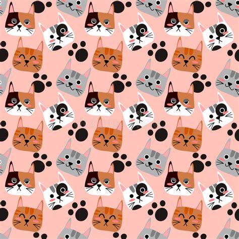 Cute Cat Seamless Pattern Vector Stock Vector Illustration Of Design