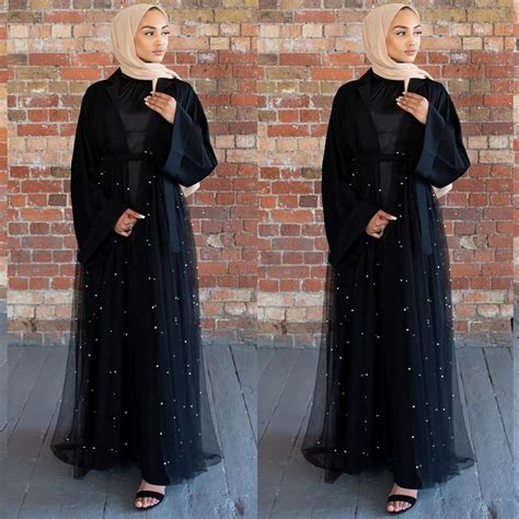 Black Open Abaya Kimono Cardigan Hijab Muslim Dress Women Turkey Kaftan