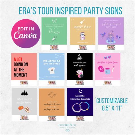 Editable Taylor Swift Eras Tour Party Signs Taylor Swift Party Signs