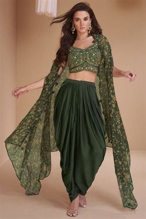 Albescent Green Color Embroidered Readymade Indo Western Dhoti Suit Wi