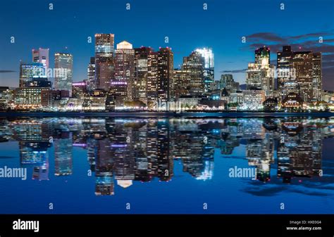 Boston Skyline At Dusk From Across The Harbor Stock Photo Alamy