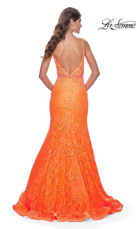 Sheer Sides Long Lace Prom Dress With Mermaid Skirt