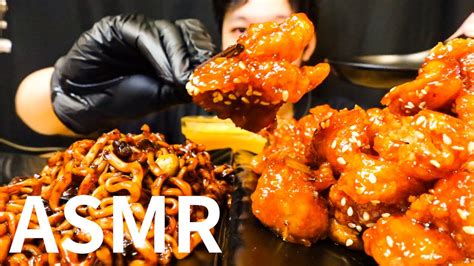 Asmr Mukbang Black Bean Noodleskorean Fried Chicken짜장면양념치킨 먹방 韓式炸醬麵