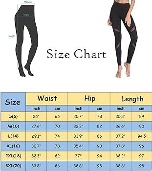 Yoga Pants Size Chart: A Visual Reference of Charts | Chart Master