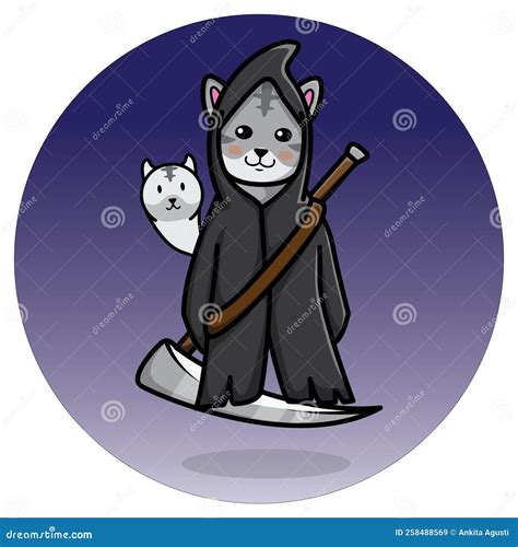 Illustration Of Cute Grim Reaper Cat Stock Vector Illustration Of