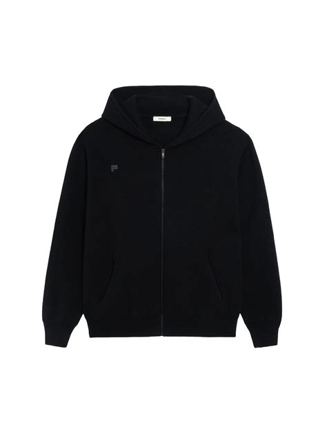 Recycled Cashmere Zipped Hoodie Black Pangaia