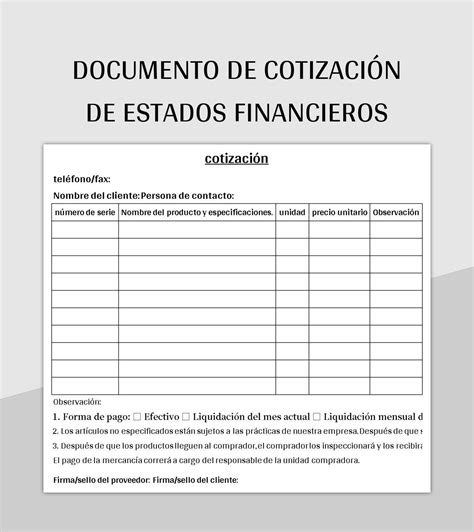 Plantilla De Excel Documento De Cotizaci N De Estados Financieros Y