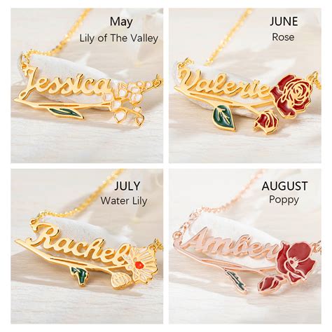 Personalized Name Birth Flower Necklace Birth Flower Pendant Necklace