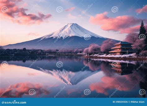 Mt Fuji With Cherry Blossom At Kawaguchiko Lake In Japan A Beautiful