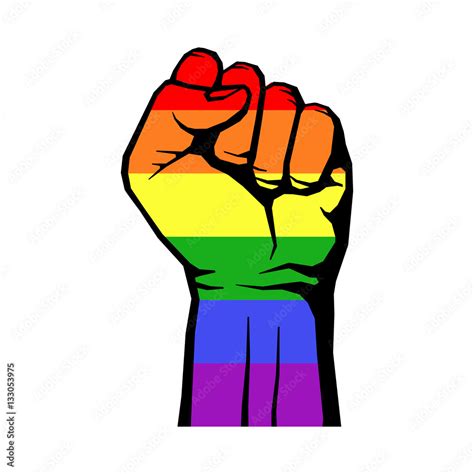 Fight For Gay LGBT Rights Rainbow Fist White Background Stock Vector