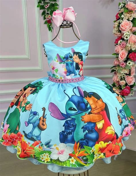 Vestido Lilo E Stitch Infantil Luxo Ao Azul Elo