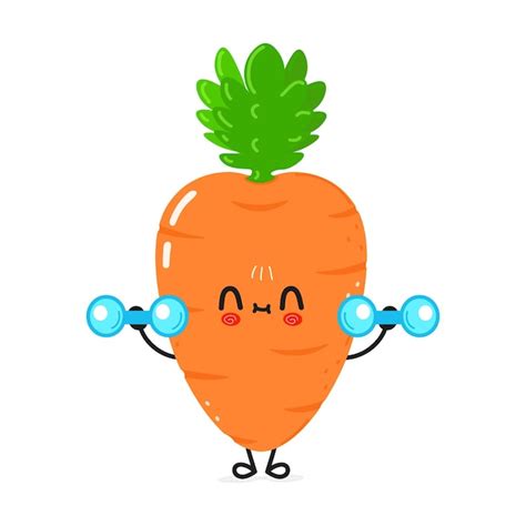 Premium Vector Cute Funny Carrot Character With Dumbbells