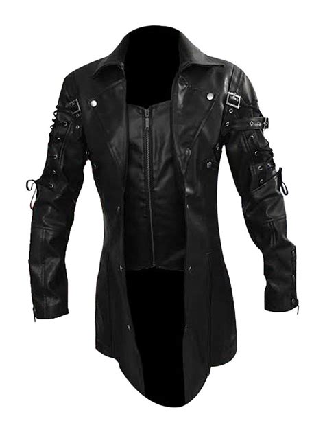 Lkt Mens Real Leather Goth Matrix Trench Coat Steampunk Spooky Stylish Design Real Leather