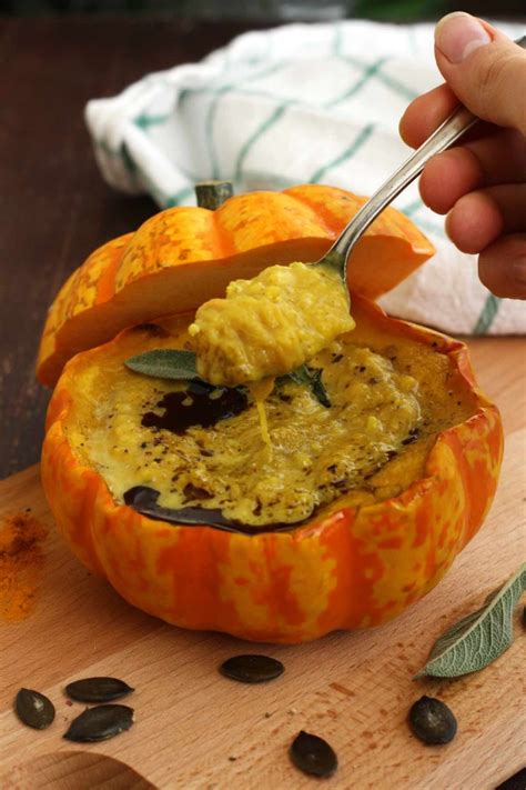 Easy Pumpkin Soup With Millet In Pumpkin Bowls Happy Kitchen