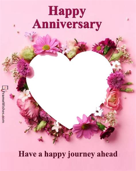 Floral Happy Wedding Anniversary Heart Photo Frame In Happy