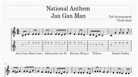 Jan Gan Man Guitar Tabs Staff Notation National Anthem India Jan Gan Man Sheet With