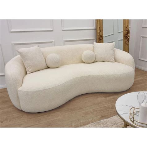 The Wave Boucle Curved Modern 3 Seater Sofa In Ivory Or Grey In 2023