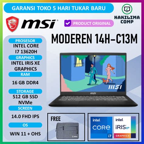 Jual Msi Modern 14h Intel I7 13620h Ram 16Gb Ssd 512Gb W11 Ohs 14 0 Fhs