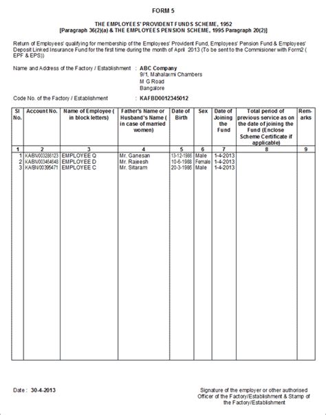 Pf Form 5 Payroll