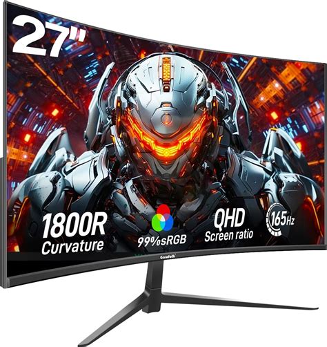 Gawfolk 2k 165hz Curved Monitor 27 Inch Qhd 2560x1440p 144hz Gaming Monitor With