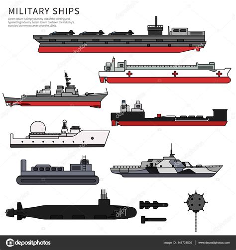 Barcos Militares Buques De Guerra Y Acorazados En Blanco Vector De