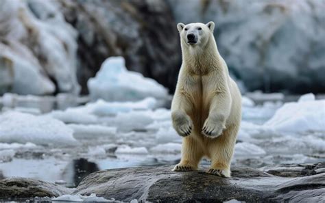 Premium Photo Polar Bear Standing On Hind Legs Scanning The Icy