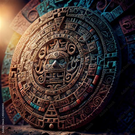 Stone Mayan Aztec Calendar In Realistic Detailed Illustration