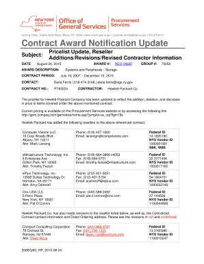 Fillable Online Ogs Ny Contract Award Notification Update New York