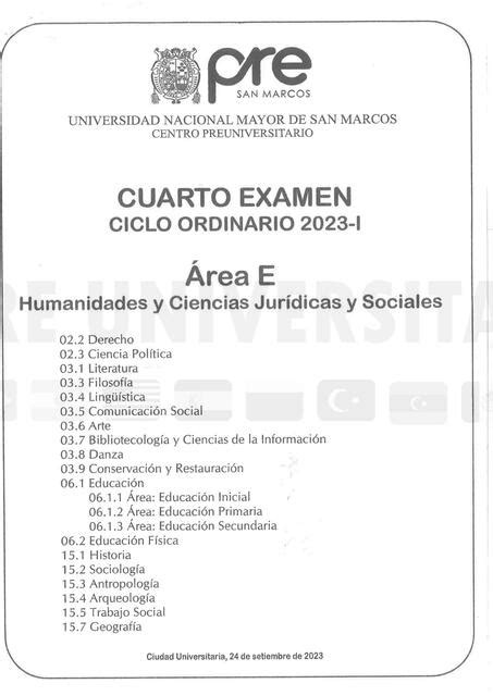 Cuarto Examen Del Ciclo Ordinario Pre San Marcos Janpier Preciado UDocz