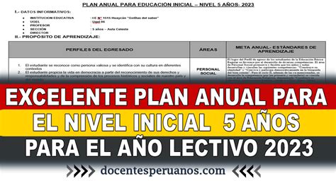 Excelente Plan Anual Para El Nivel Inicial A Os Para El A O Lectivo