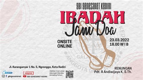 LIVE STREAMING IBADAH JAM DOA GBI GENESARET 23 MARET 2022 YouTube