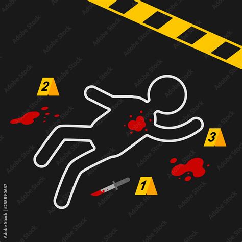 Crime scene with a dead body circled in chalk. Vector cartoon ...