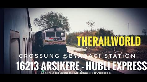 Express Train Arriving In Station Slowly Arsikere Hubli