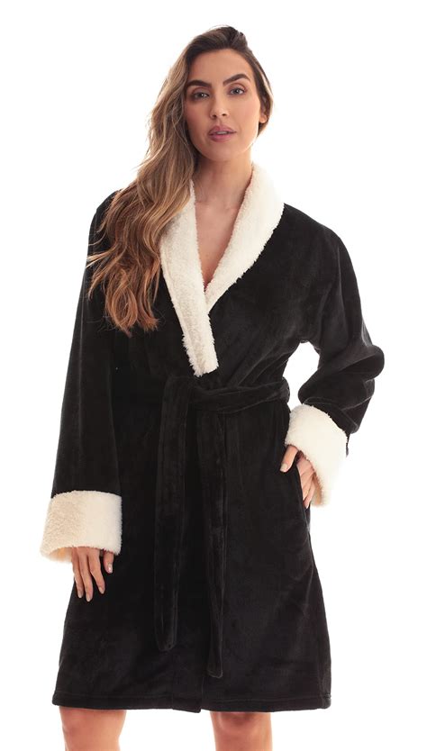 Just Love Solid Kimono Robes For Women Black Sherpa Medium