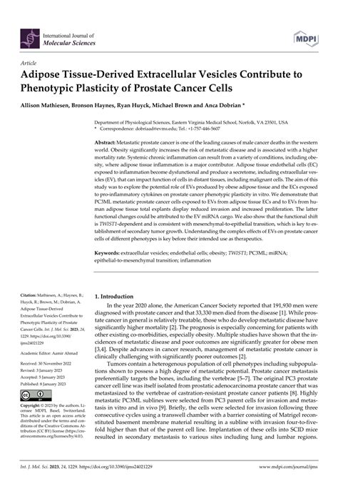 Pdf Adipose Tissue Derived Extracellular Vesicles Contribute To