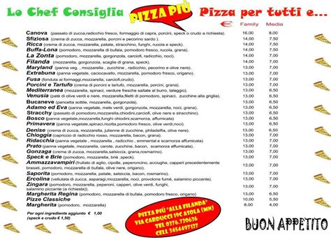 Menu da Pizza Più Pizzeria al Taglio Asola