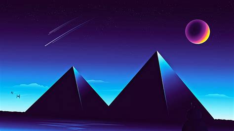 HD Wallpaper: Moonlit Pyramids in Pink and Blue Sky