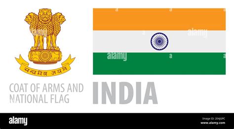 Vector Del Escudo De Armas Y La Bandera Nacional De La India Imagen