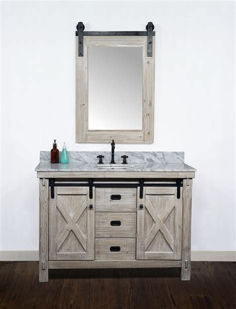 Rustic Solid Fir Barn Door Style Single Sink Vanity No Faucet