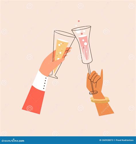 Hands Clinking Glasses With Alcoholic Drinks Flat Vector Illustration Isolated Stock Vector