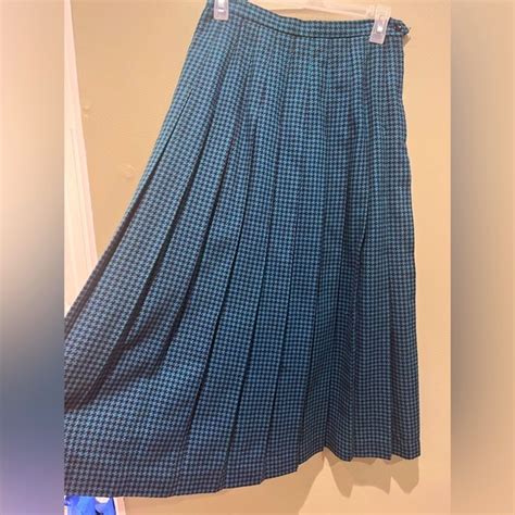 Michelle D Skirts Womens Vintage S Teal Gingham Midi Wool Skirt