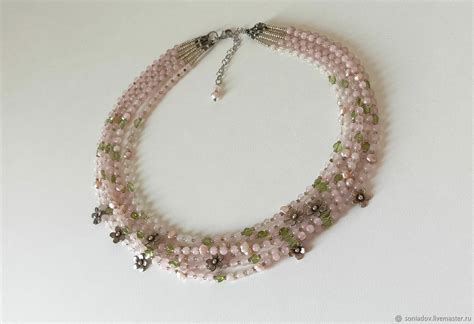 Колье из розового кварца, жемчуга и перидота купить в интернет-магазине ...