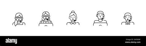 Technical Support Staff Icons Set Help Desk Workers Working With