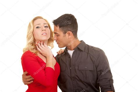 Man Is Leaning In For A Kiss On Womans Neck Stock Photo By