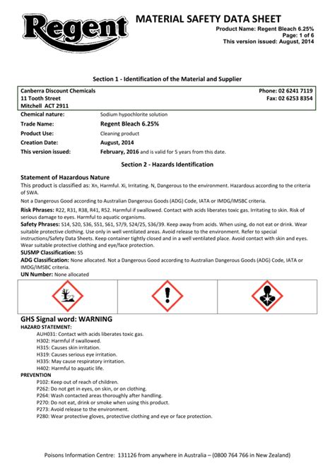 Bleach Safety Data Sheet Sukey Engracia