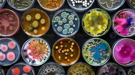 diverse array  colorful bacteria cultures  petri dishes