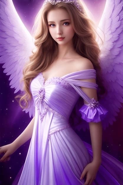 Premium Ai Image A Beautiful Angel In A Purple Dress