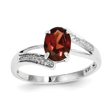 Primal Silver Sterling Silver Rhodium Plated Garnet And Diamond Ring